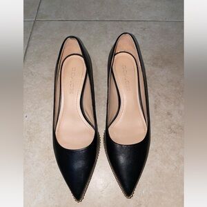 Coach Willa Block Heel Point Toe Studded Black Leather Pumps